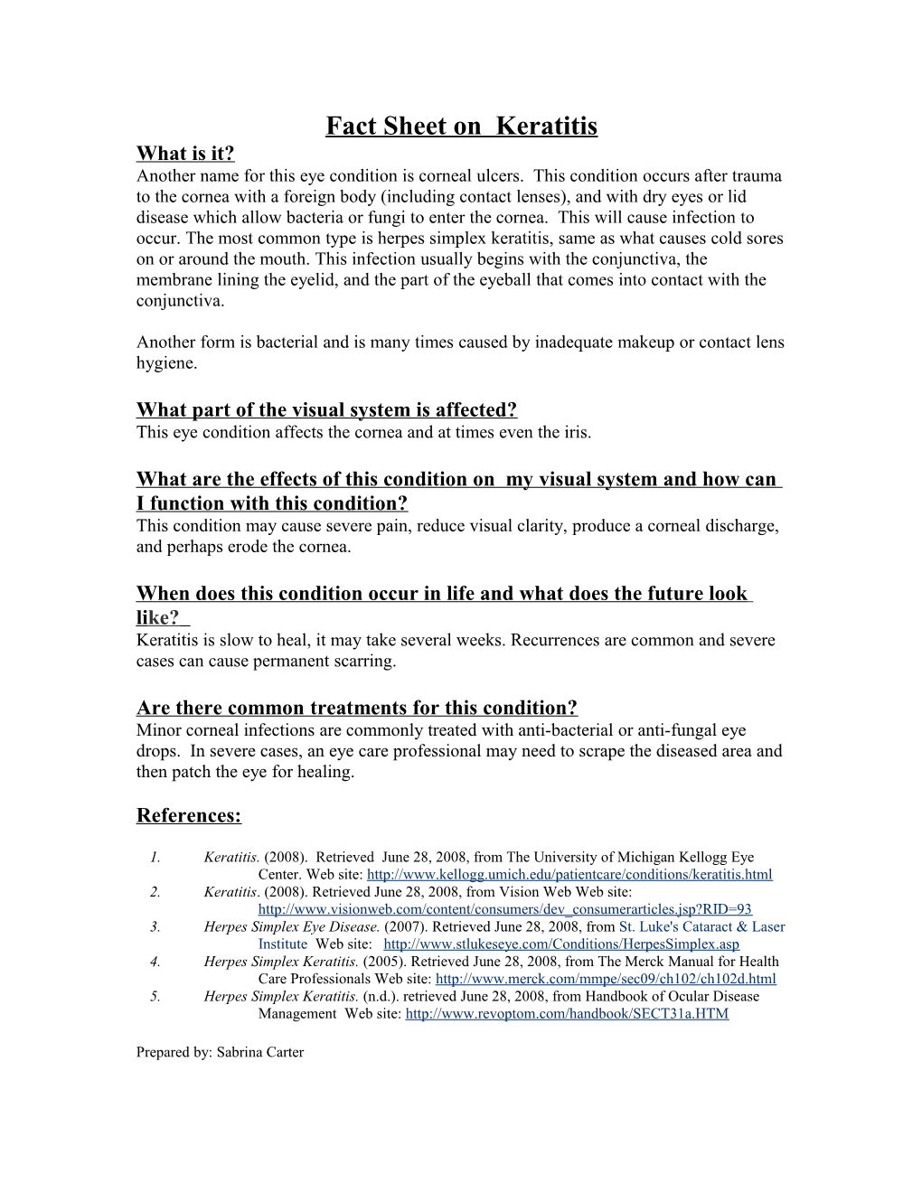 Fact Sheet on Keratitis