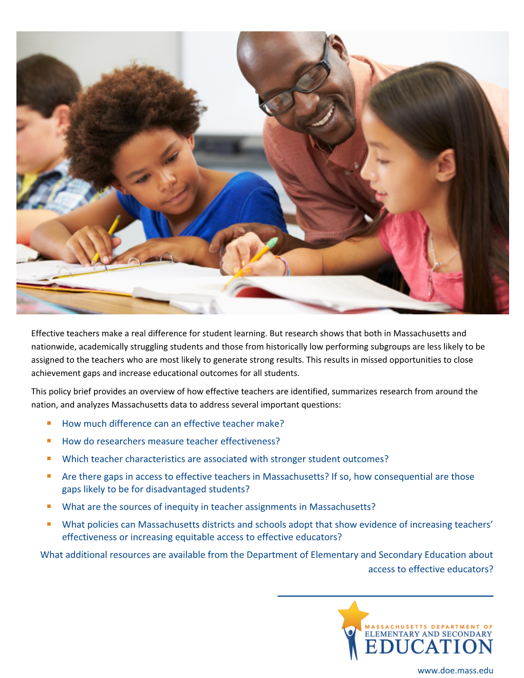 ESE Policy Brief: Teacher Equity Gaps in MA