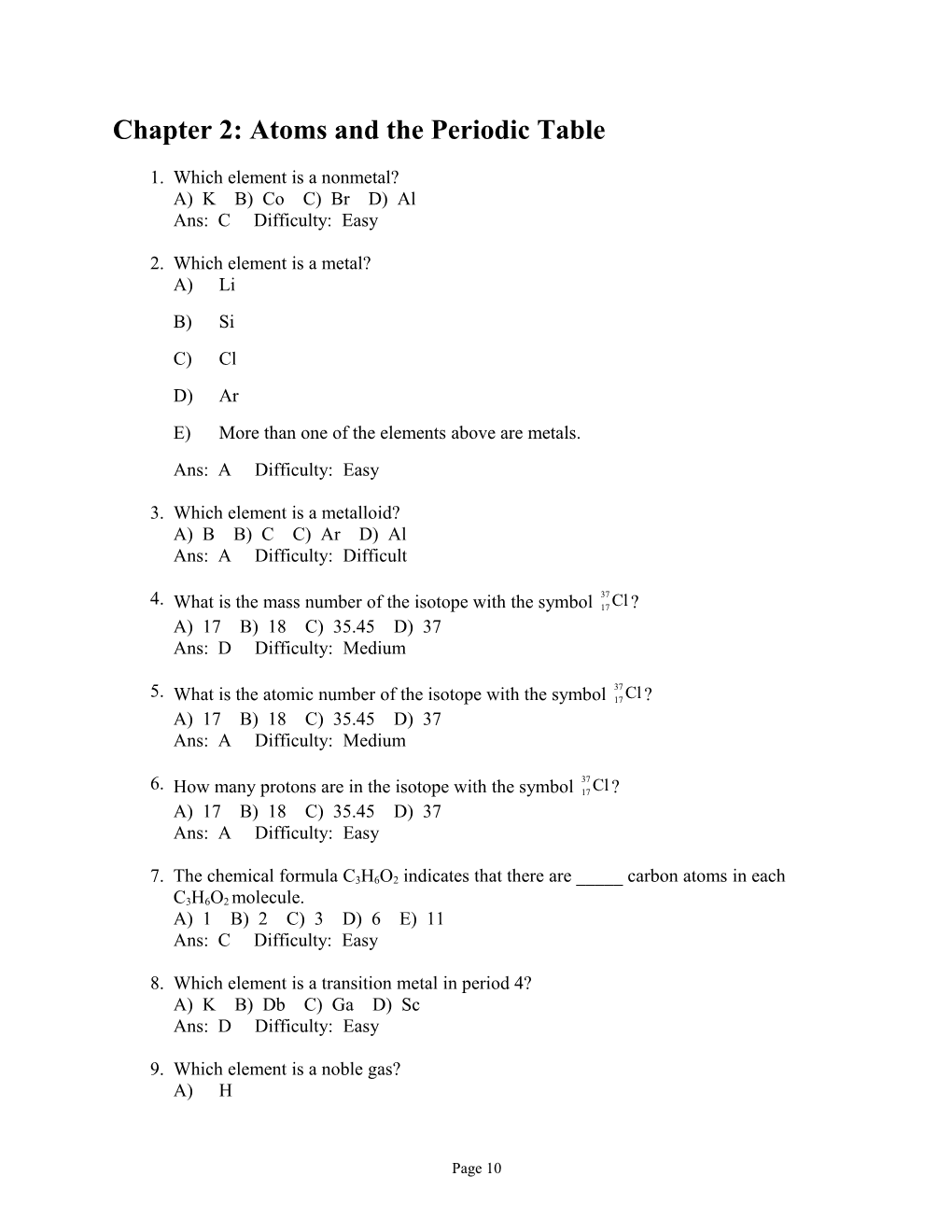 Chapter 2: Atoms and the Periodic Table