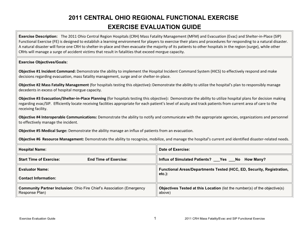 2011 Central Ohio Regional Functional Exercise