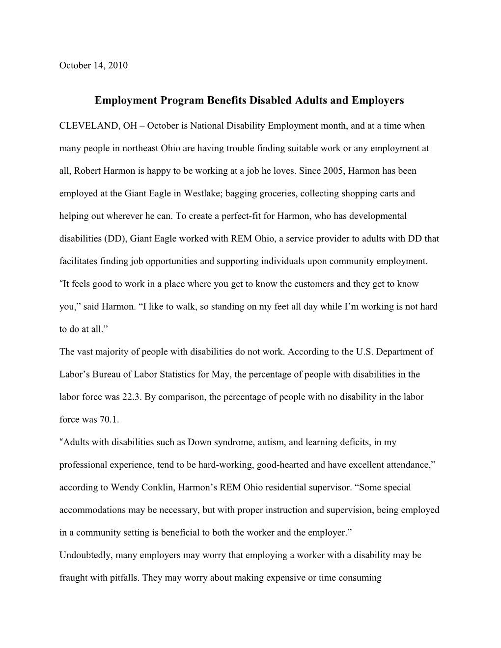 Employment Program Benefits Disabled Adults and Employers