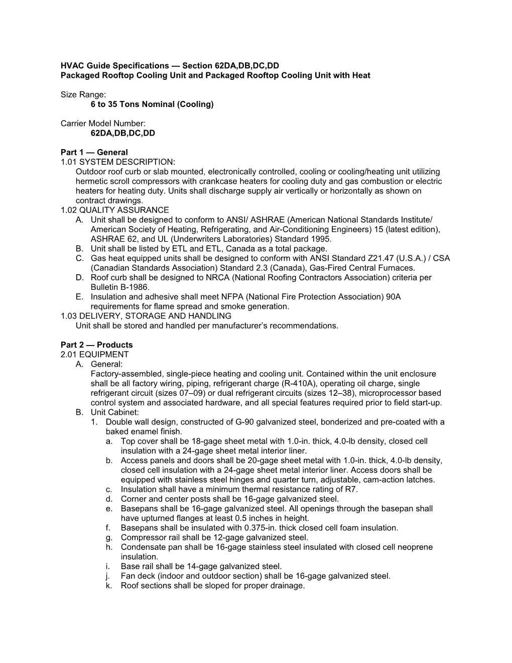 62DA,DB,DC,DD Guide Specifications, 6 to 35 Nominal Tons