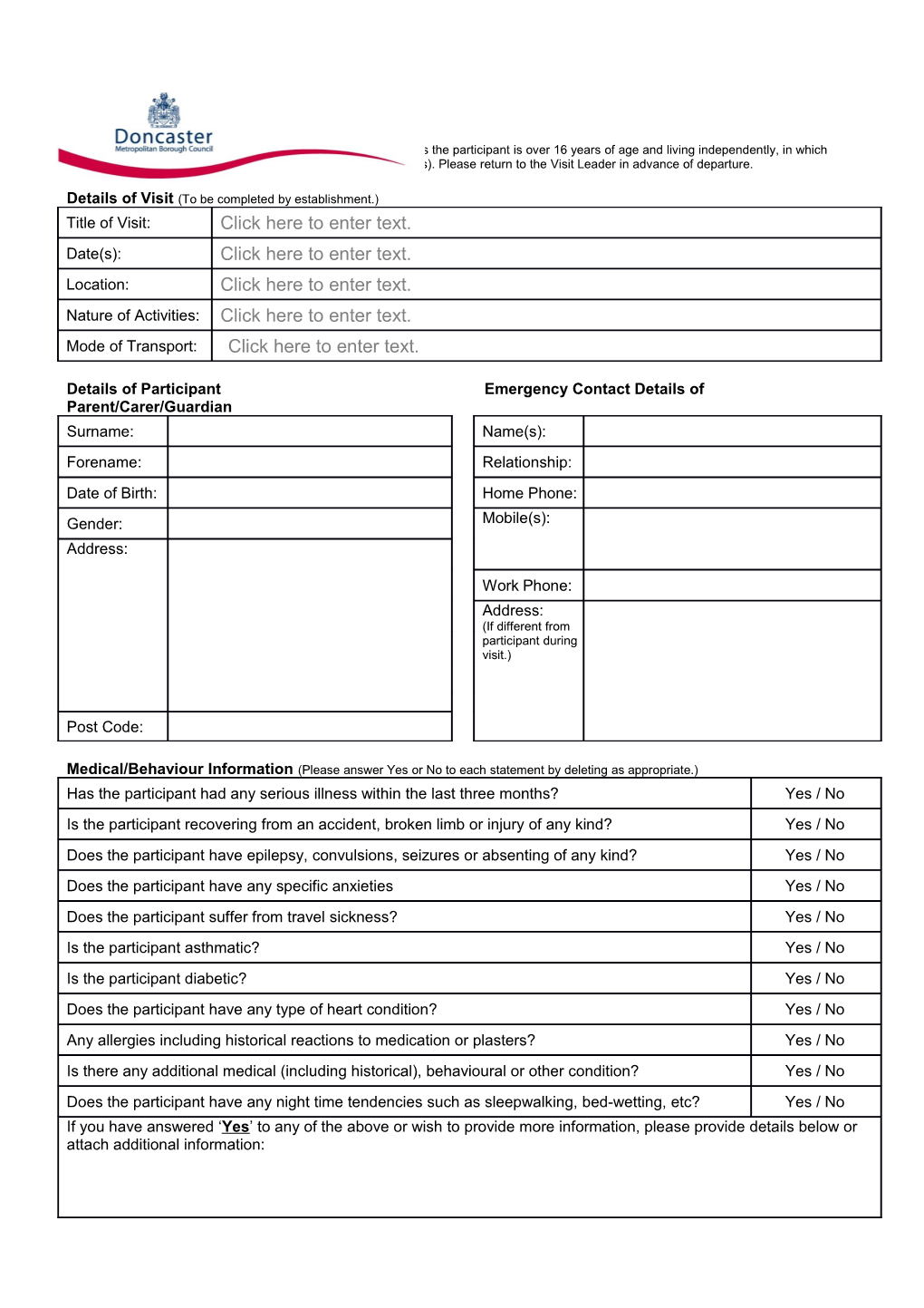 Details of Participantemergency Contact Details of Parent/Carer/Guardian