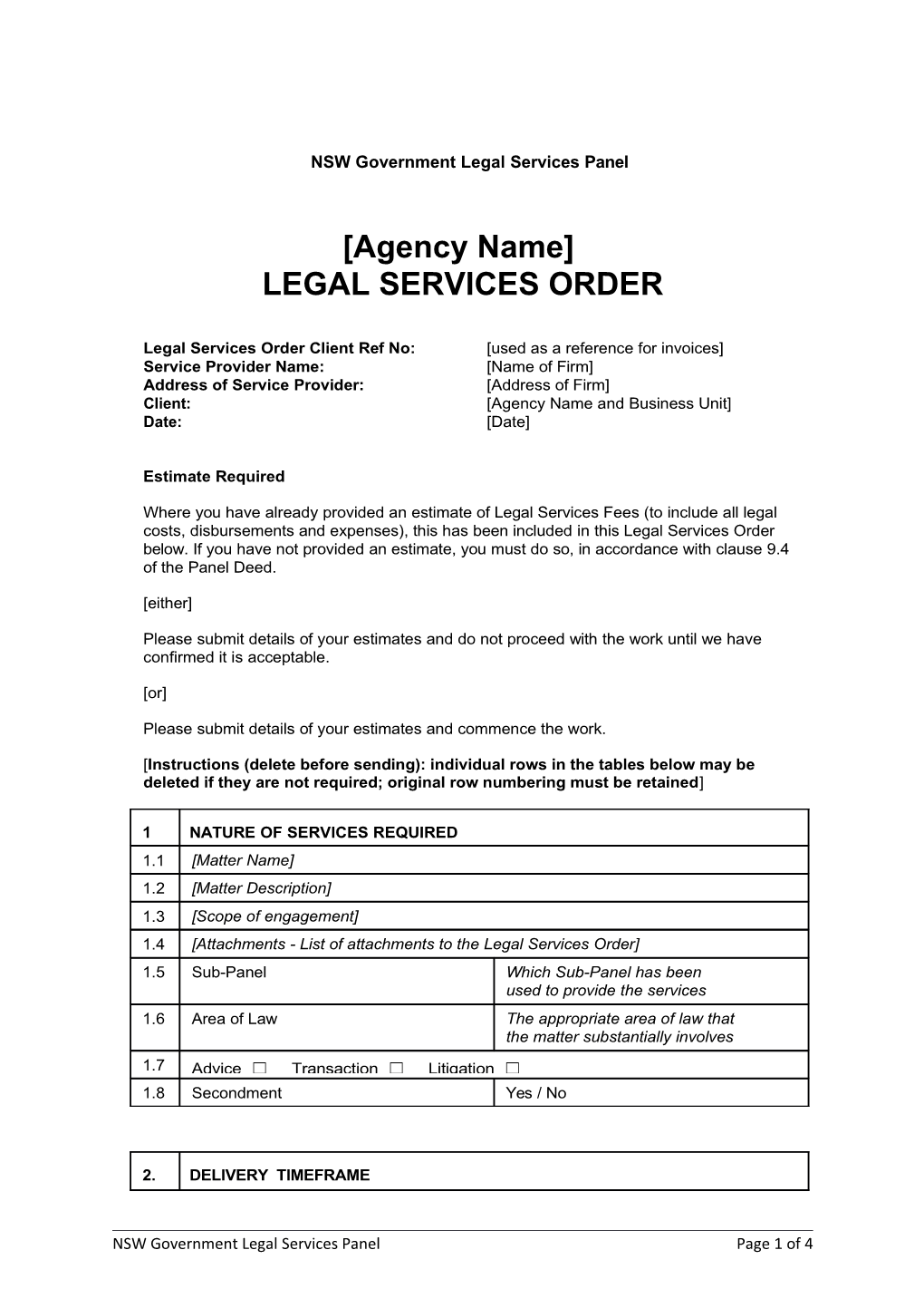 LSP - Legal Services Order Form
