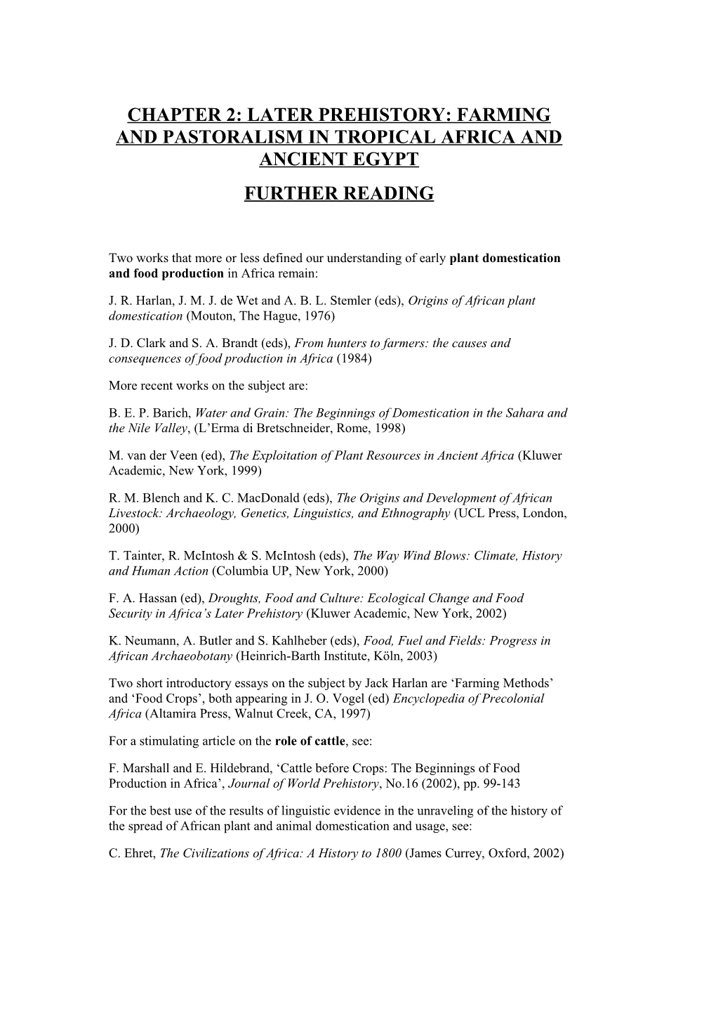 Chapter 2: Later Prehistory: Farming and Pastoralism in Tropical Africa and Ancient Egypt