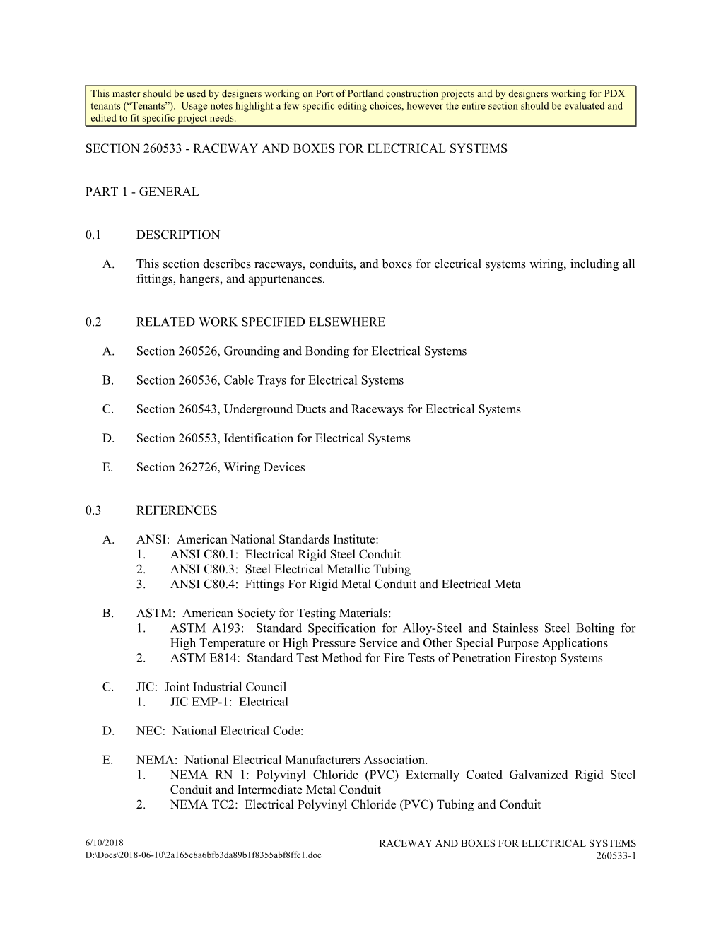 Section 260533 - Raceway and Boxes for Electrical Systems