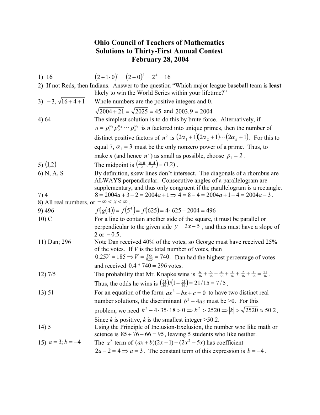 Ohio Council of Teachers of Mathematics