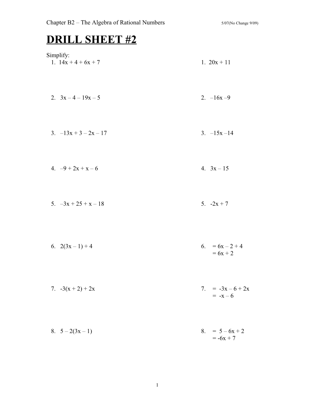 Chapter B2 the Algebra of Rational Numbers 5/07(No Change 9/09)