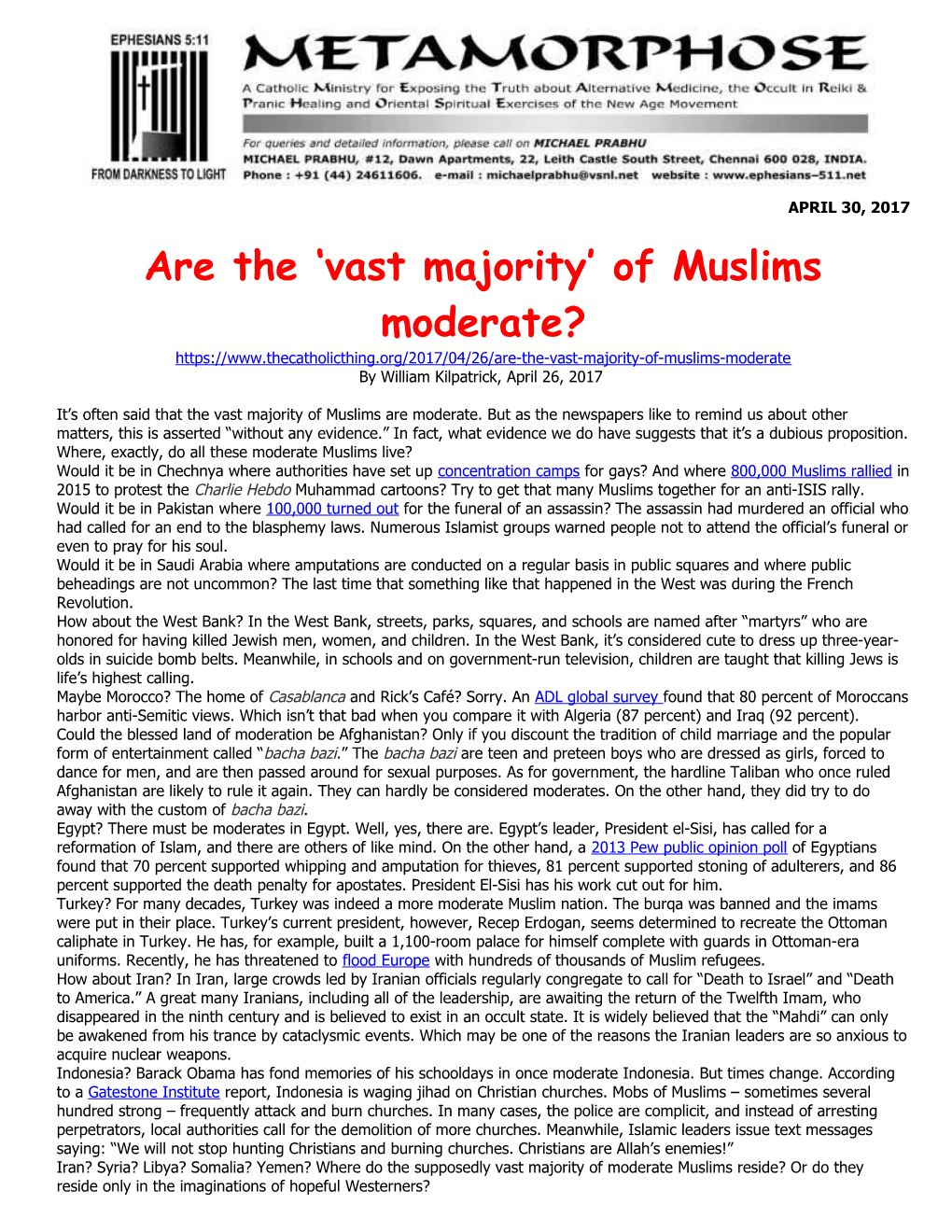 Are the Vast Majority of Muslims Moderate?