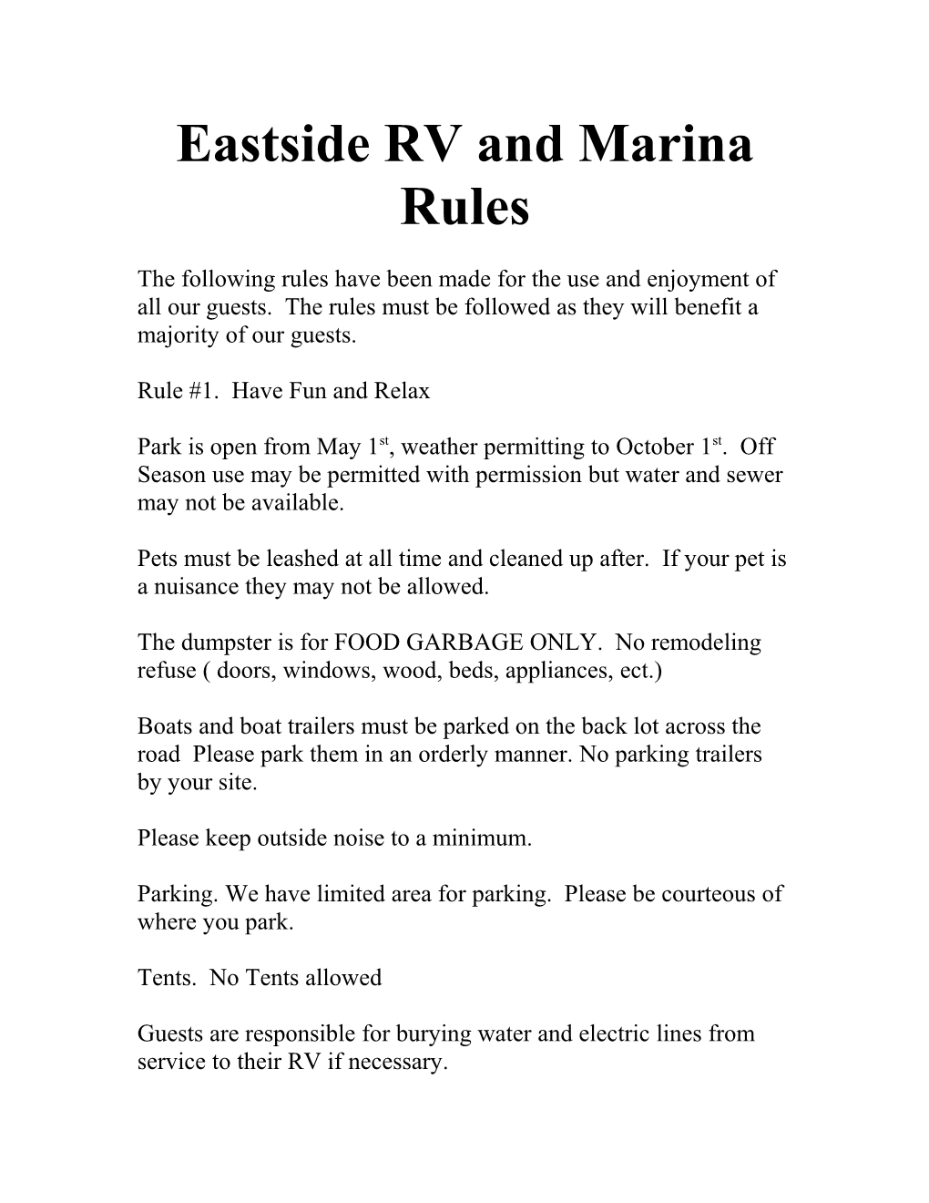 Warroad Estate RV Park and Campground Rules