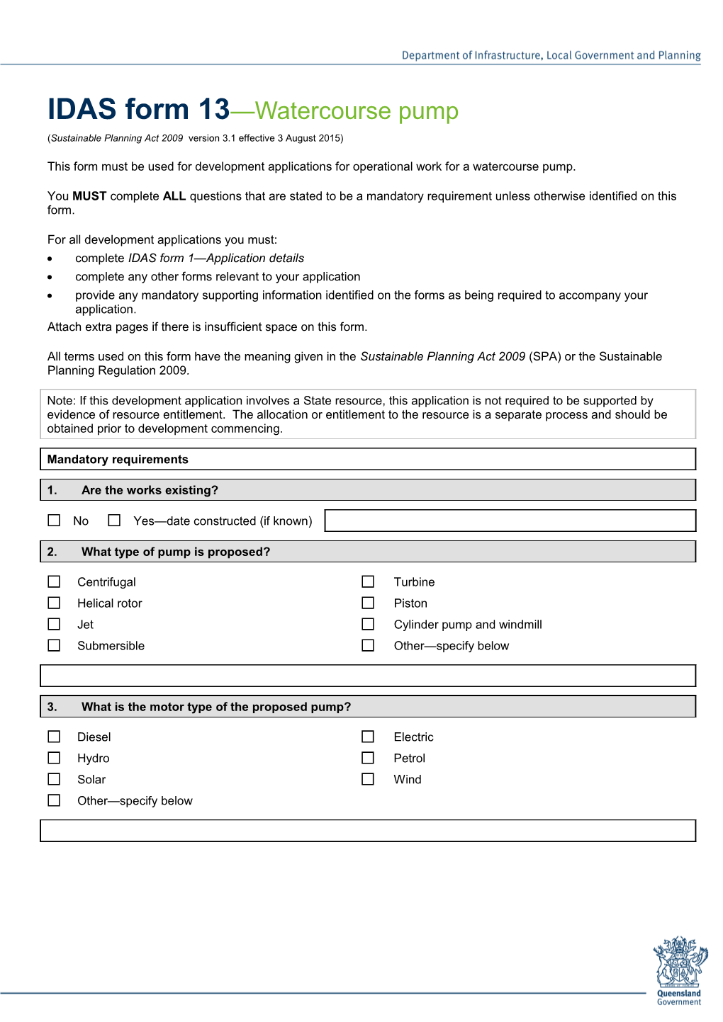 IDAS Form 13 - Watercourse Pump