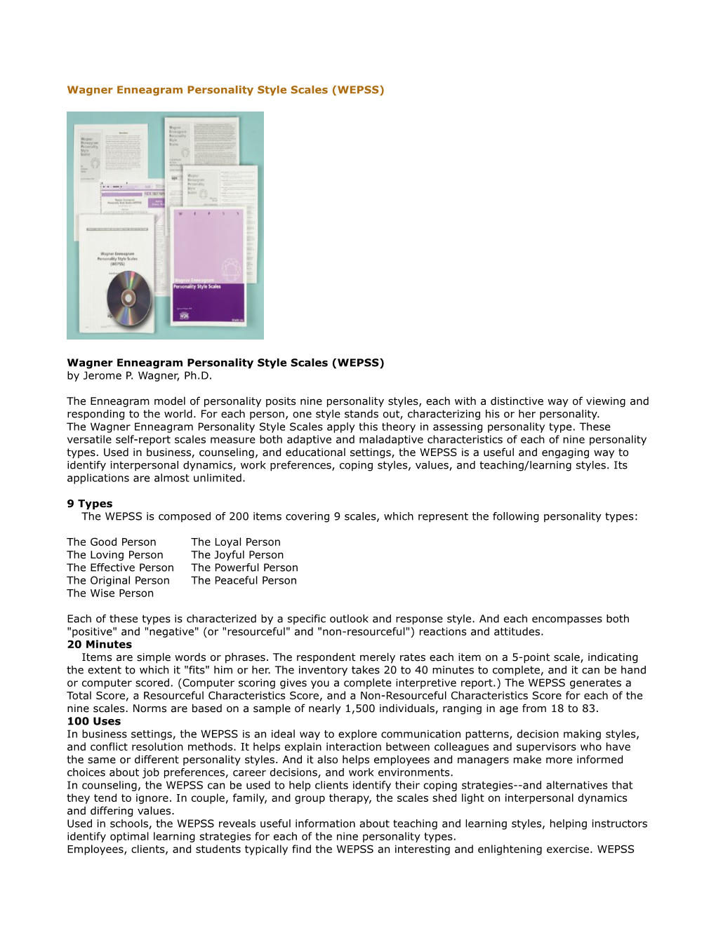 Wagner Enneagram Personality Style Scales (WEPSS)