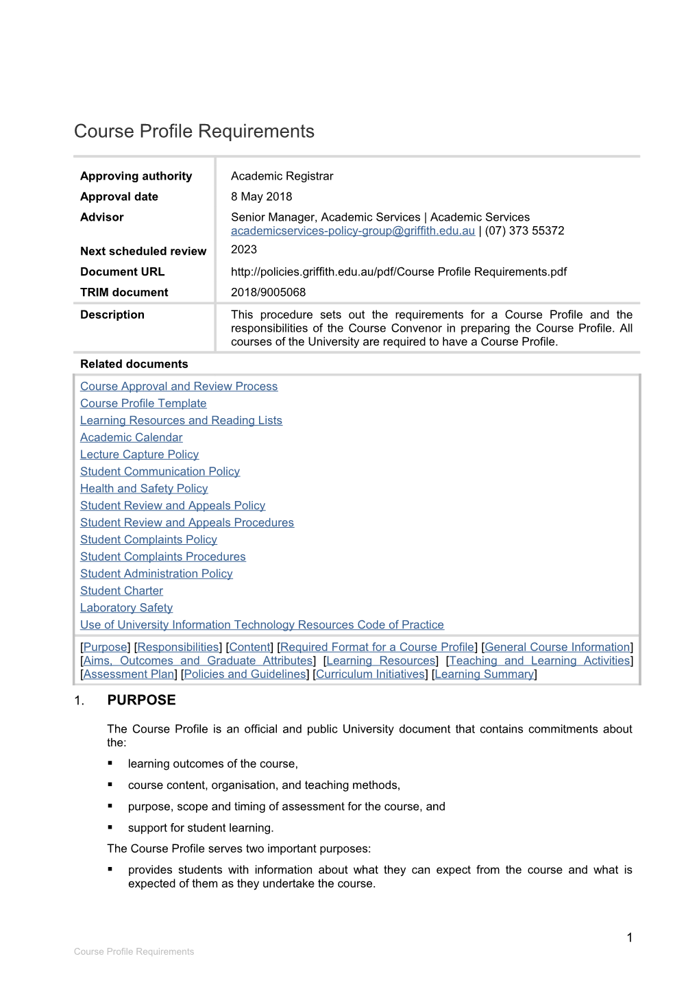 Course Profile Requirements