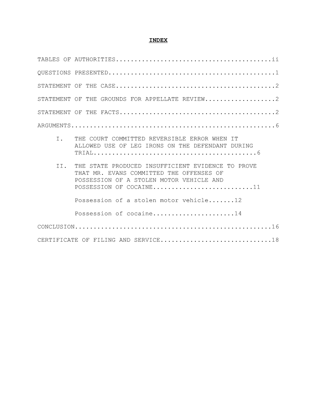 TABLES of AUTHORITIES Ii