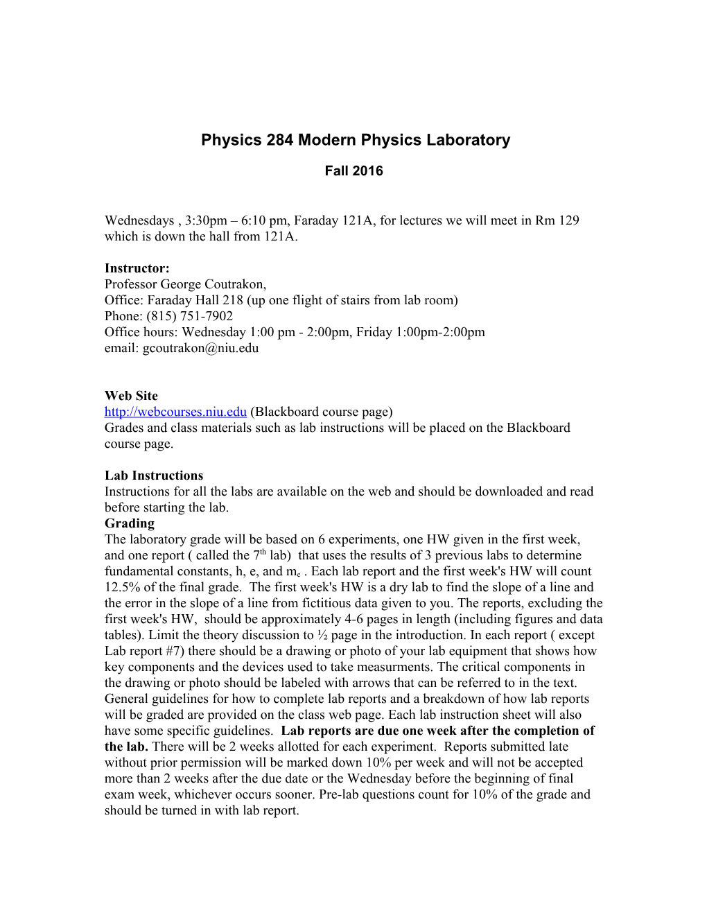 Physics 284 Modern Physics Laboratory