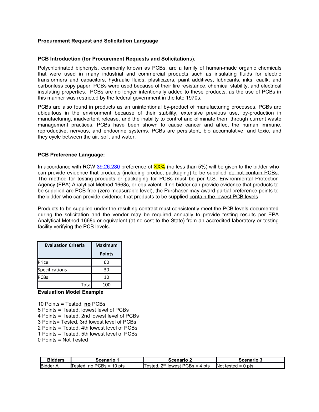 Procurement Request and Solicitation Language