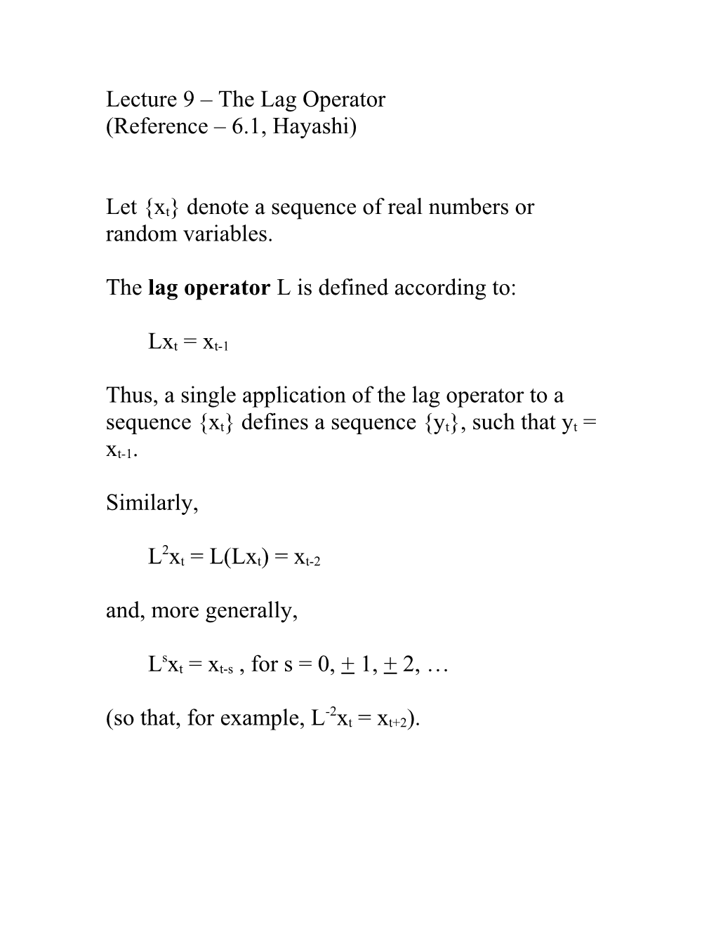 Lecture 9 the Lag Operator