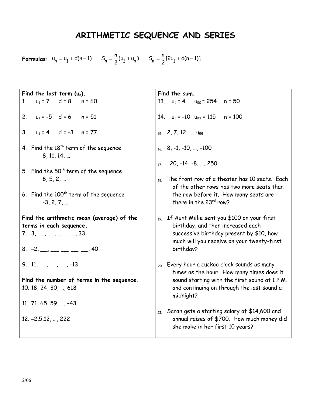 Arithmetric Sequence and Series