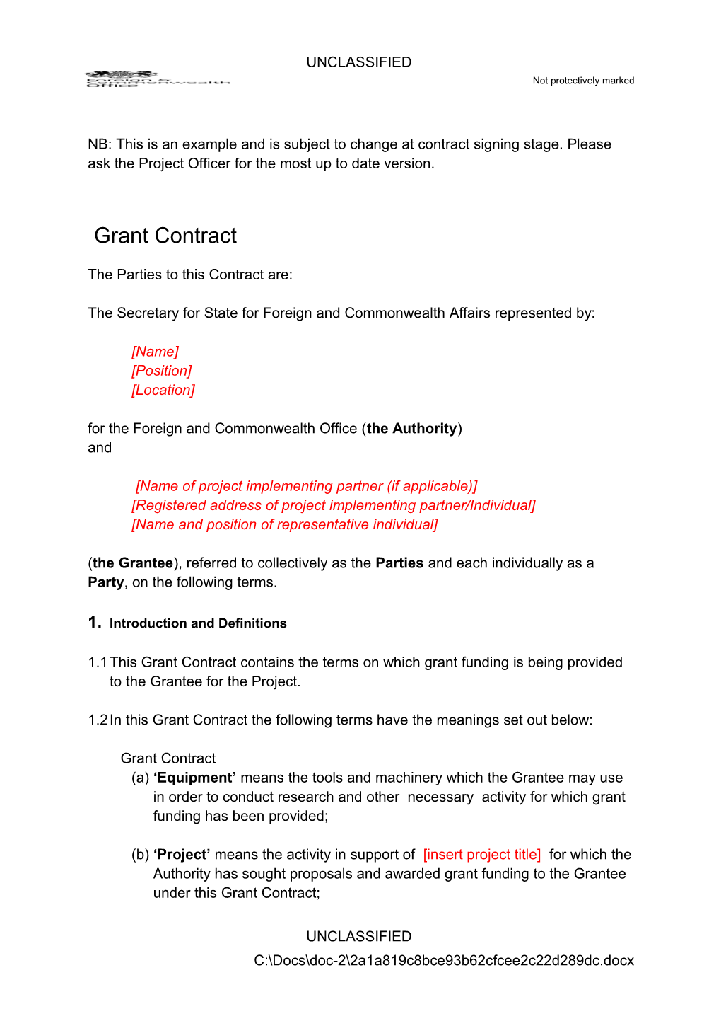 Accountable Grant Agreement