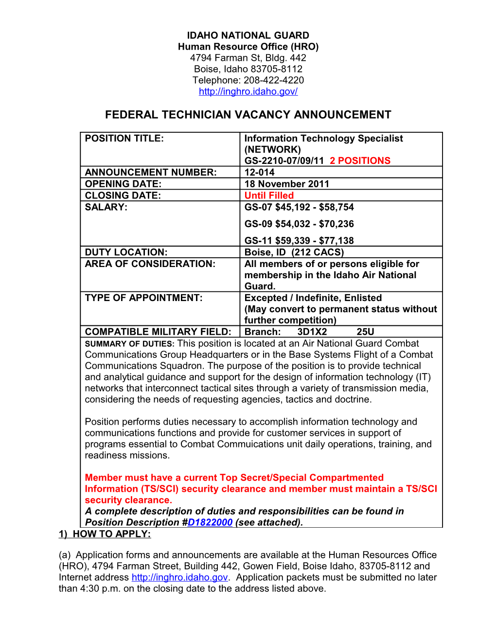 Technician Vacancy Announcement s10