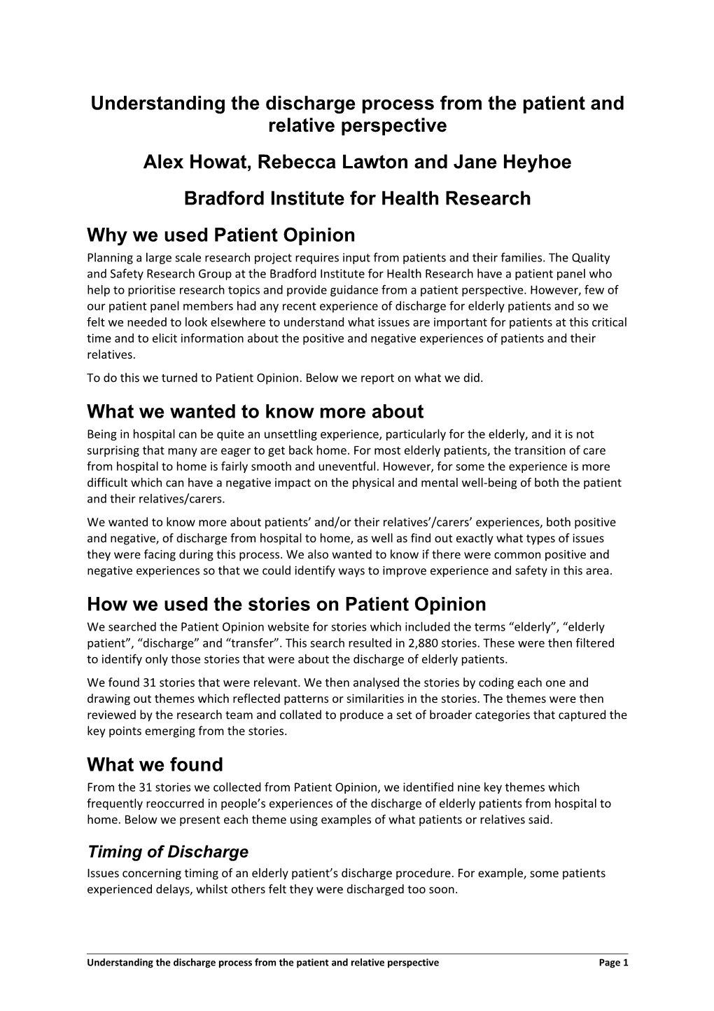 Understanding the Discharge Process from the Patient and Relative Perspective