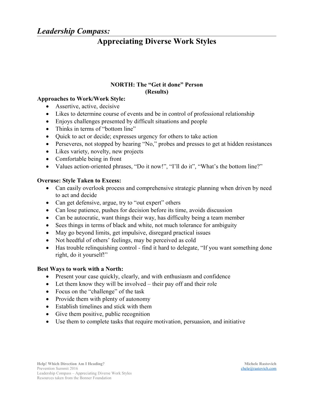 Bonner Curriculum: Leadership Compass Page 1