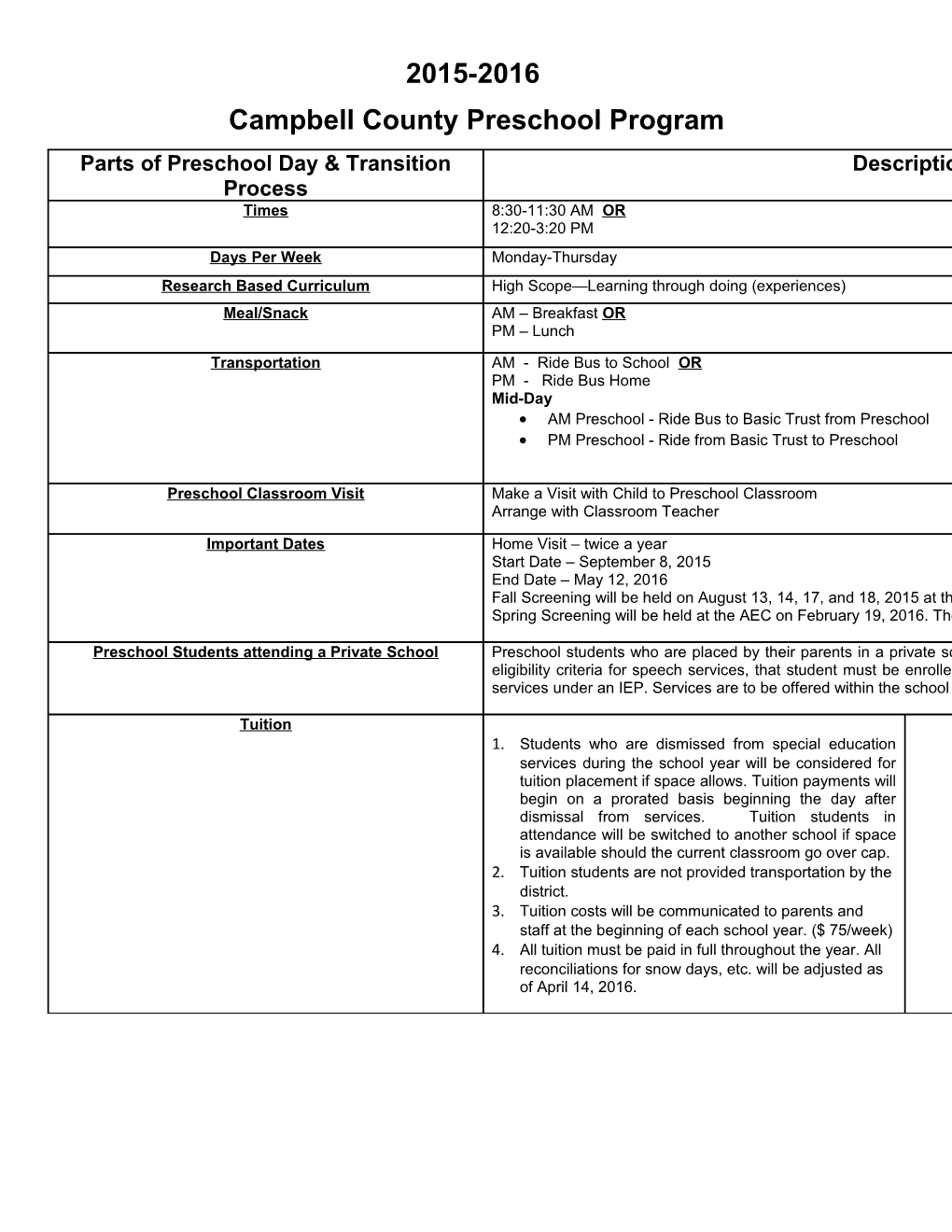 Campbell County Preschool Program