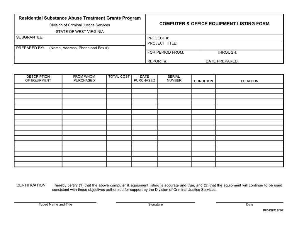 Grant Computer & Office Equipment Listing Form