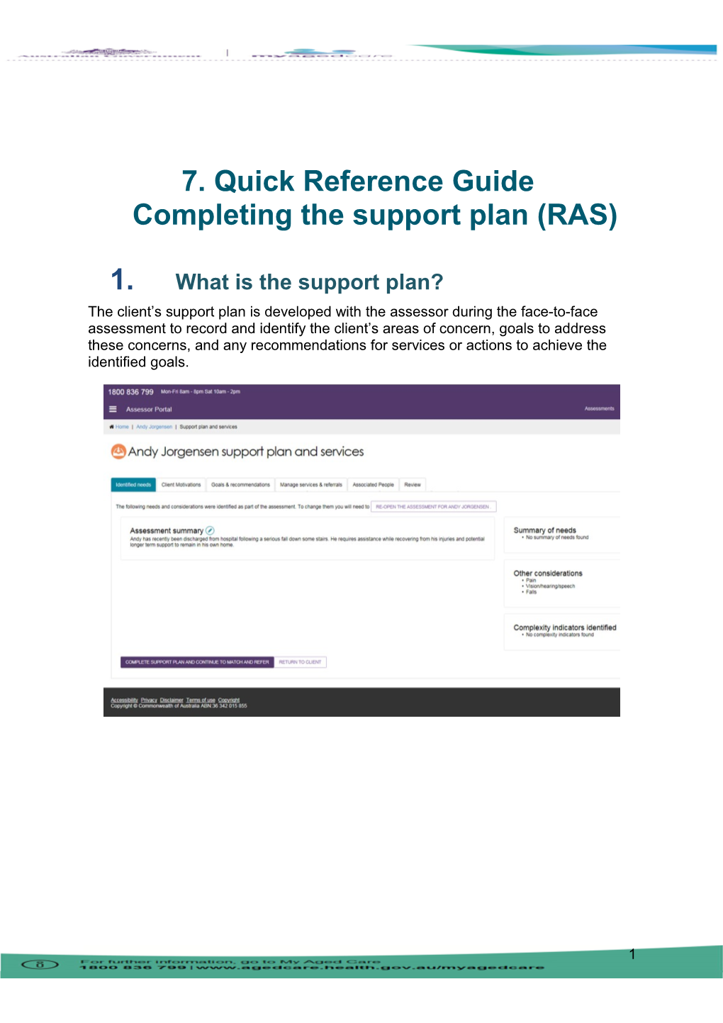 7. Quick Reference Guidecompleting the Support Plan (RAS)