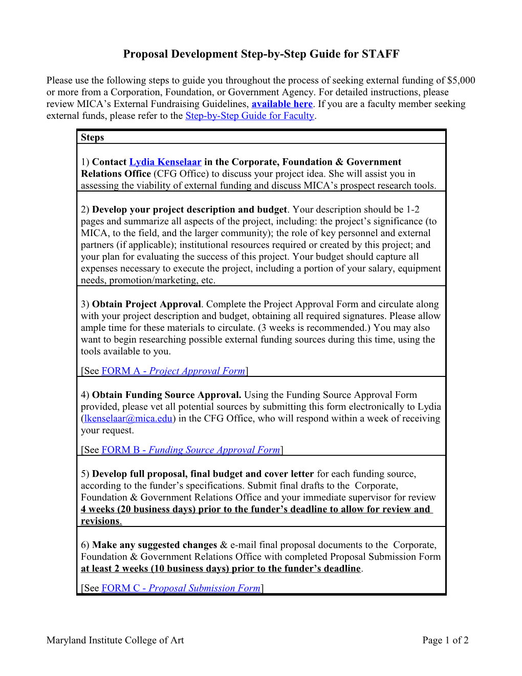 Proposal Development Worksheet