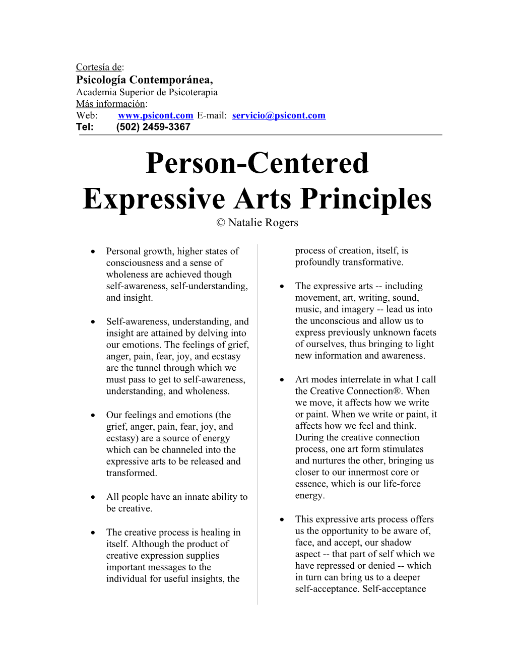 Person-Centered Expressive Arts Principles