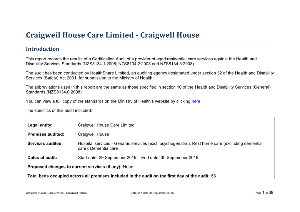 Craigweil House Care Limited - Craigwell House
