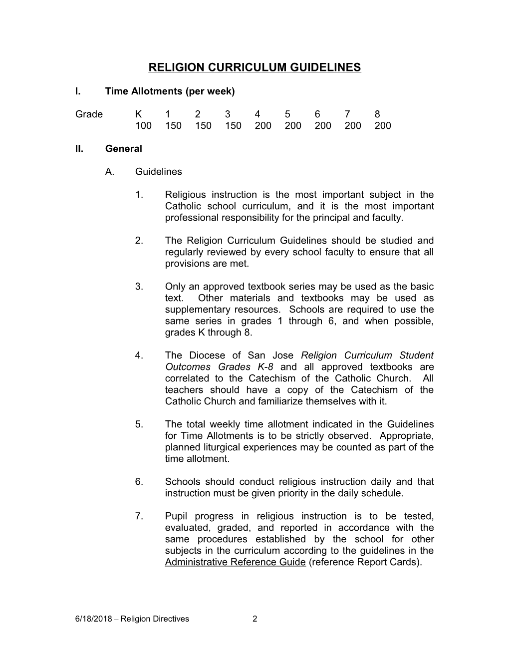 Religion Curriculum Guidelines