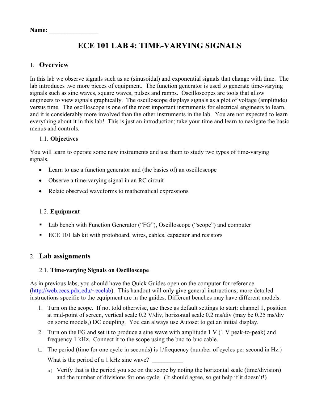 Ece 101 Lab 4: Time-Varying Signals