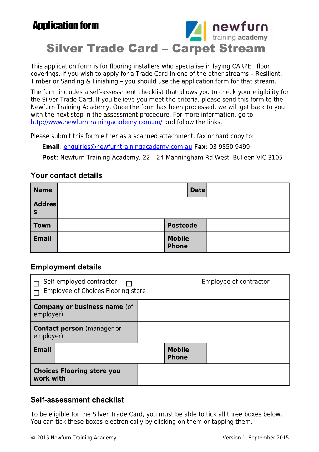 Silver Trade Card Application Form1