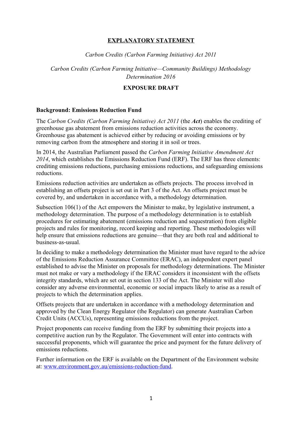 Explanatory Statement - Draft Carbon Credits (Carbon Farming Initiative Community Buildings)