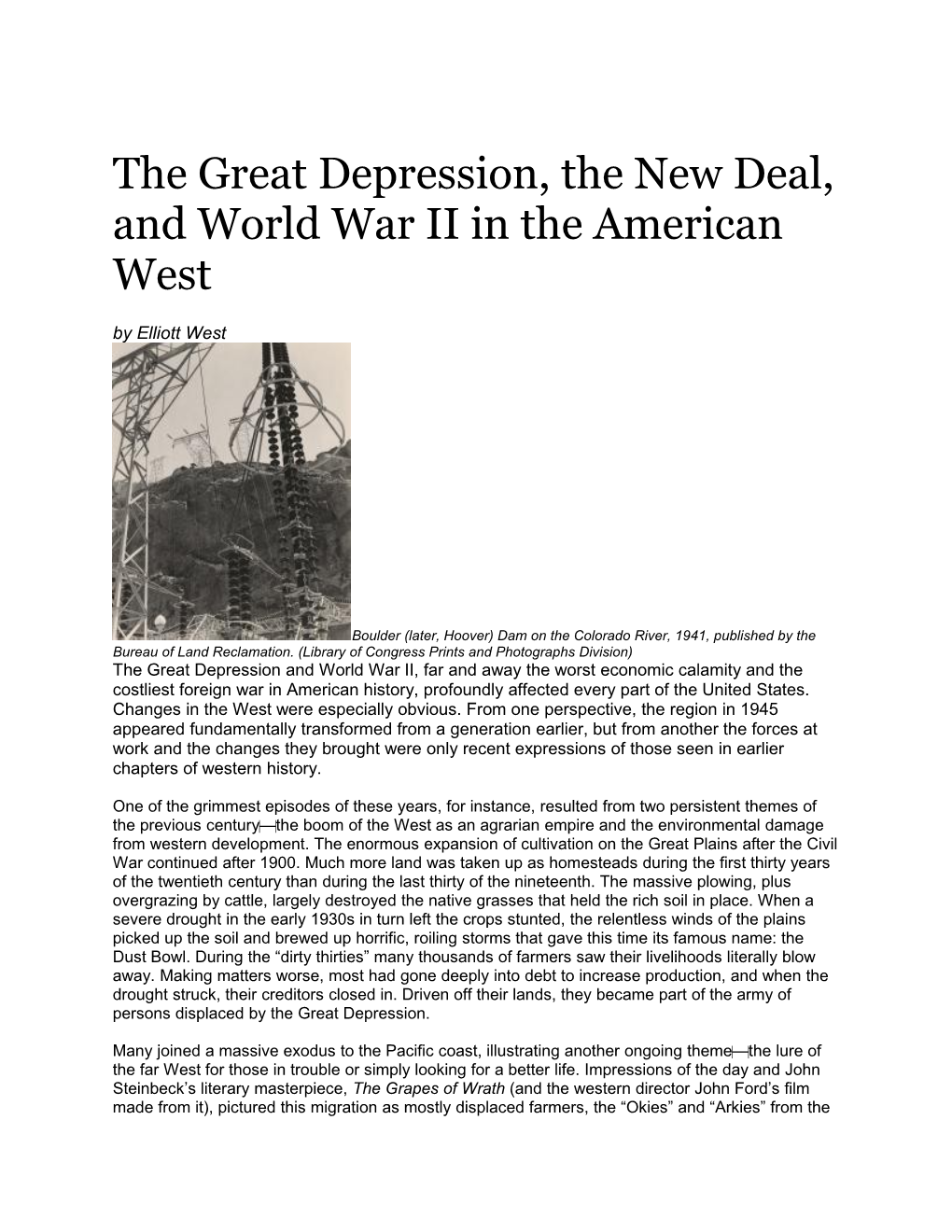 The Great Depression, the New Deal, and World War II in the American West