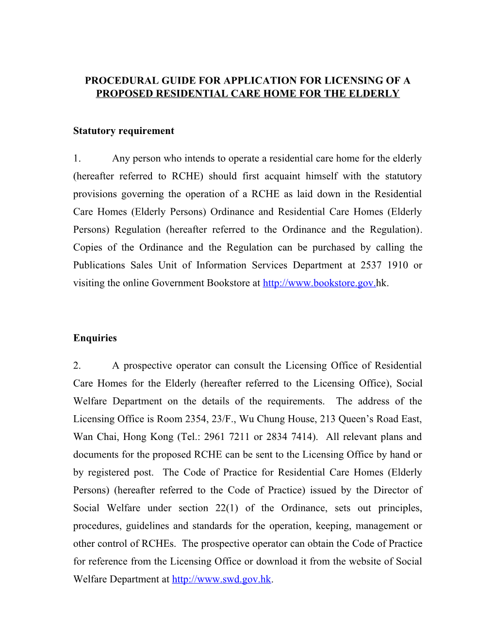 Procedural Guide for Application for Licensing of a Proposed Residential Care Home For