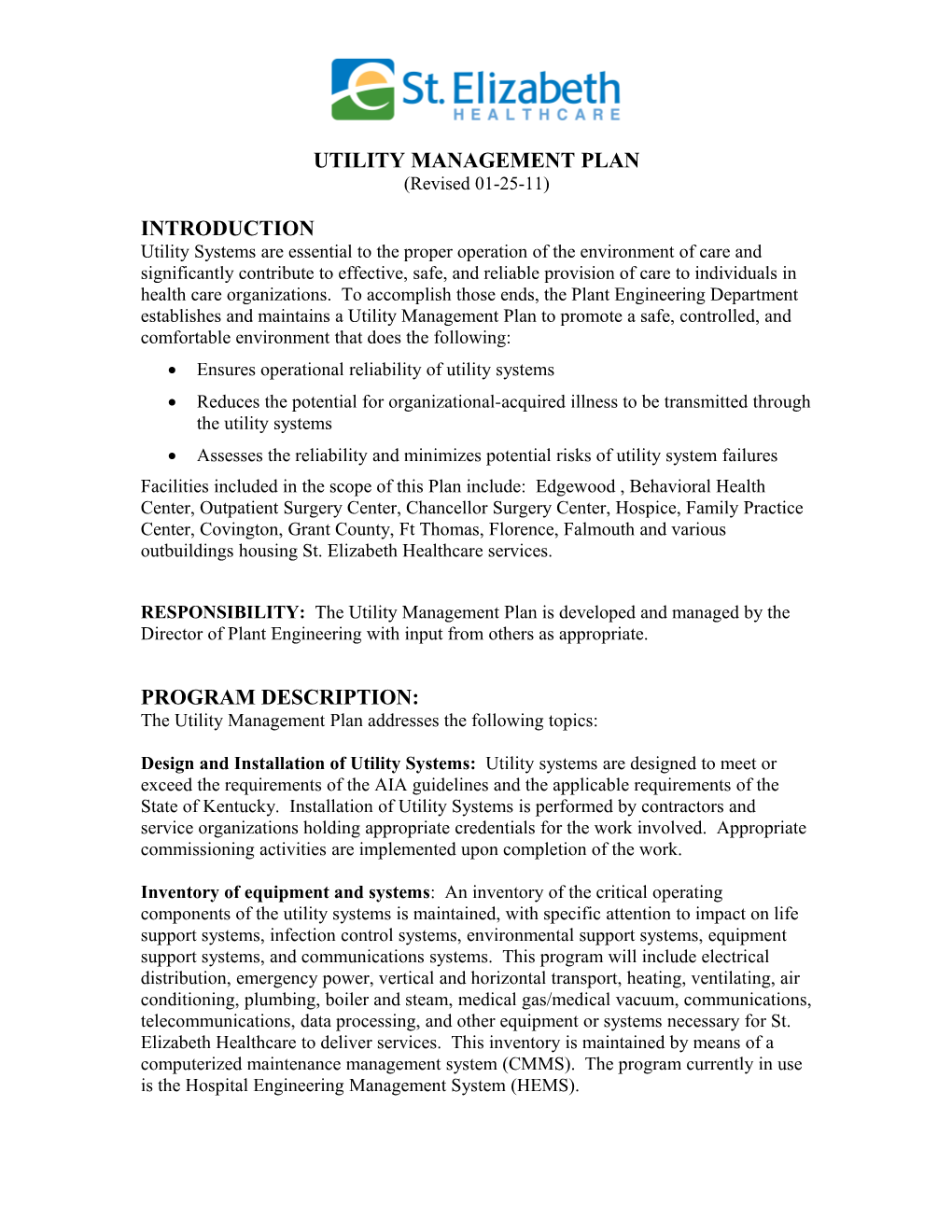 Utility Management Plan