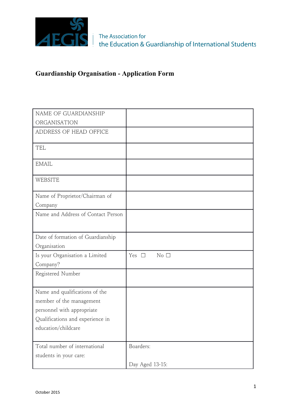 Guardianship Organisation - Application Form