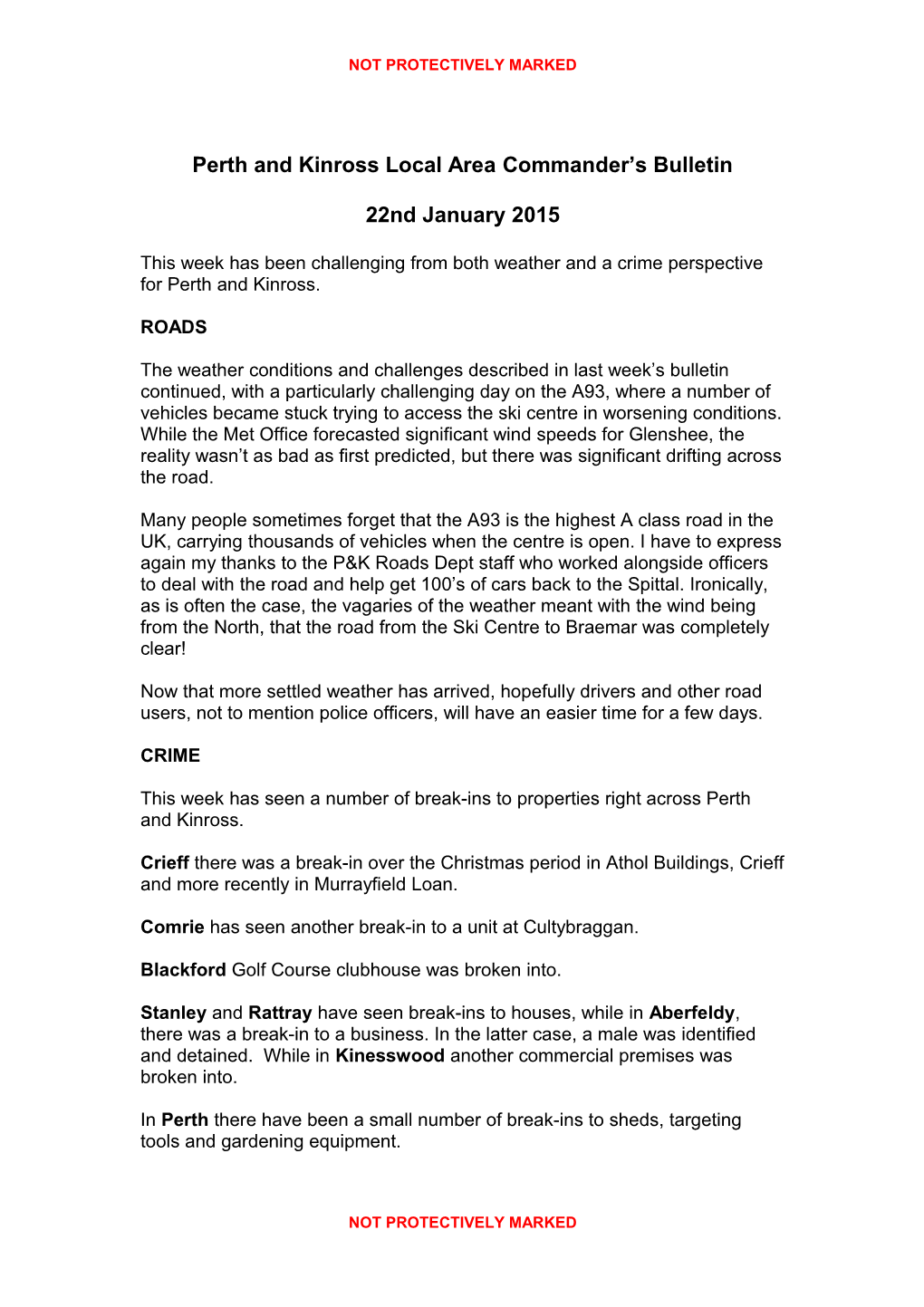 Perth and Kinross Local Area Commander S Bulletin s1