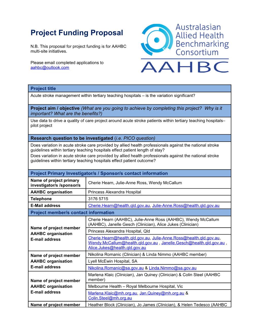 Project Funding Proposal