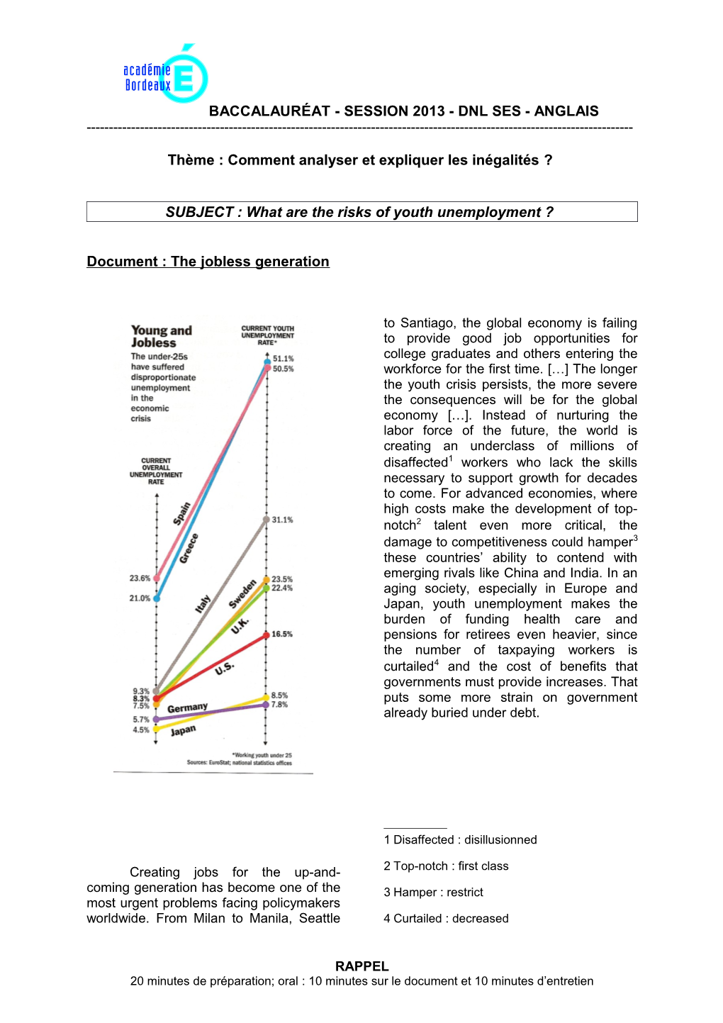 Baccalauréat - Session 2013 - Dnl Ses - Anglais