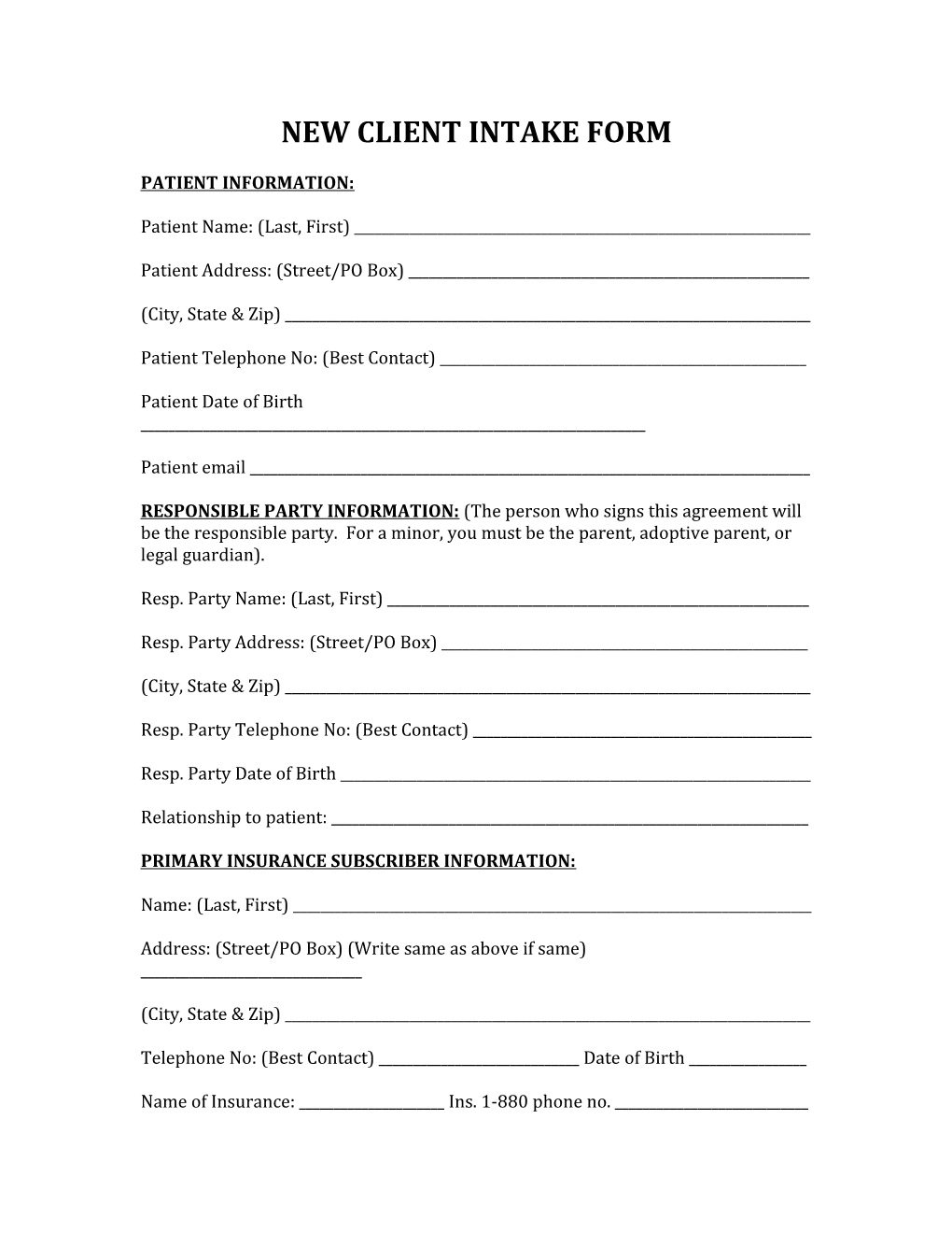 New Client Intake Form