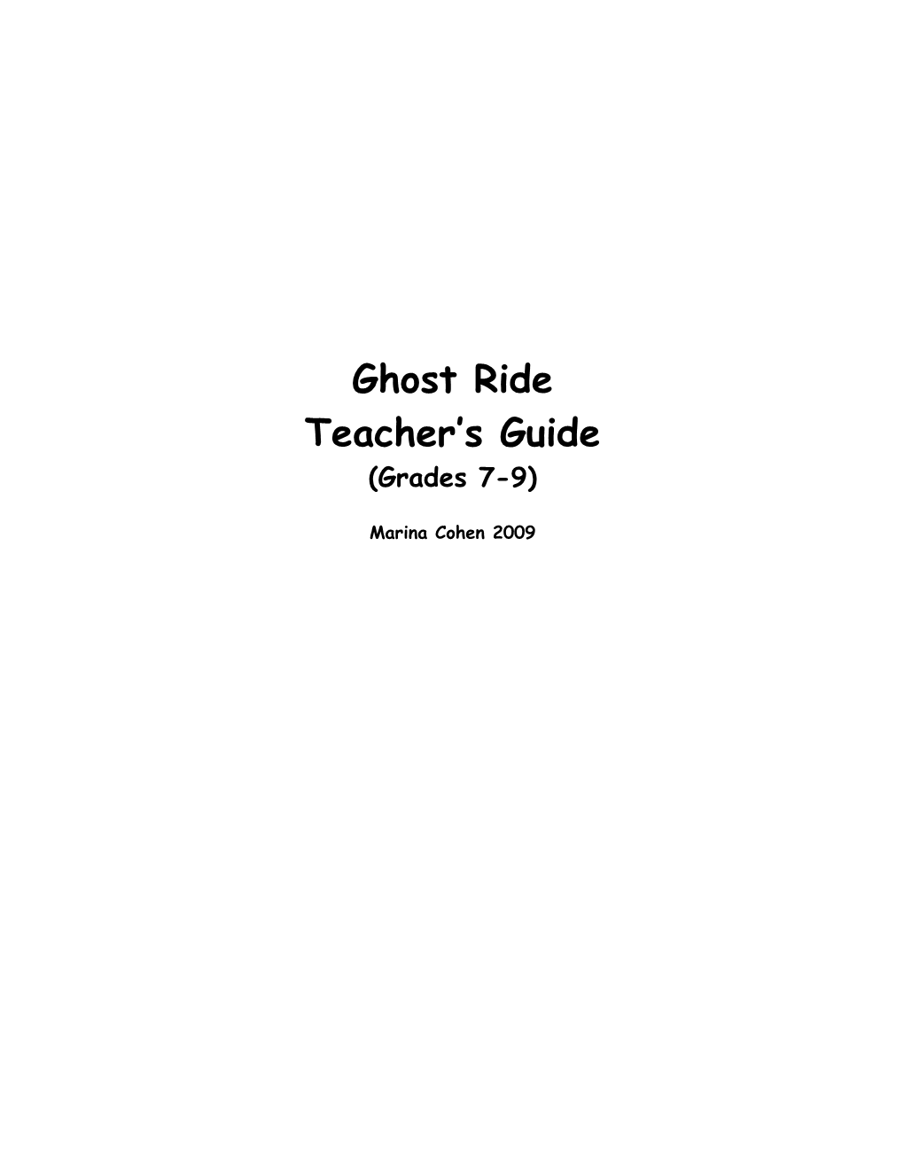 Ghost Ride Teacher S Guide