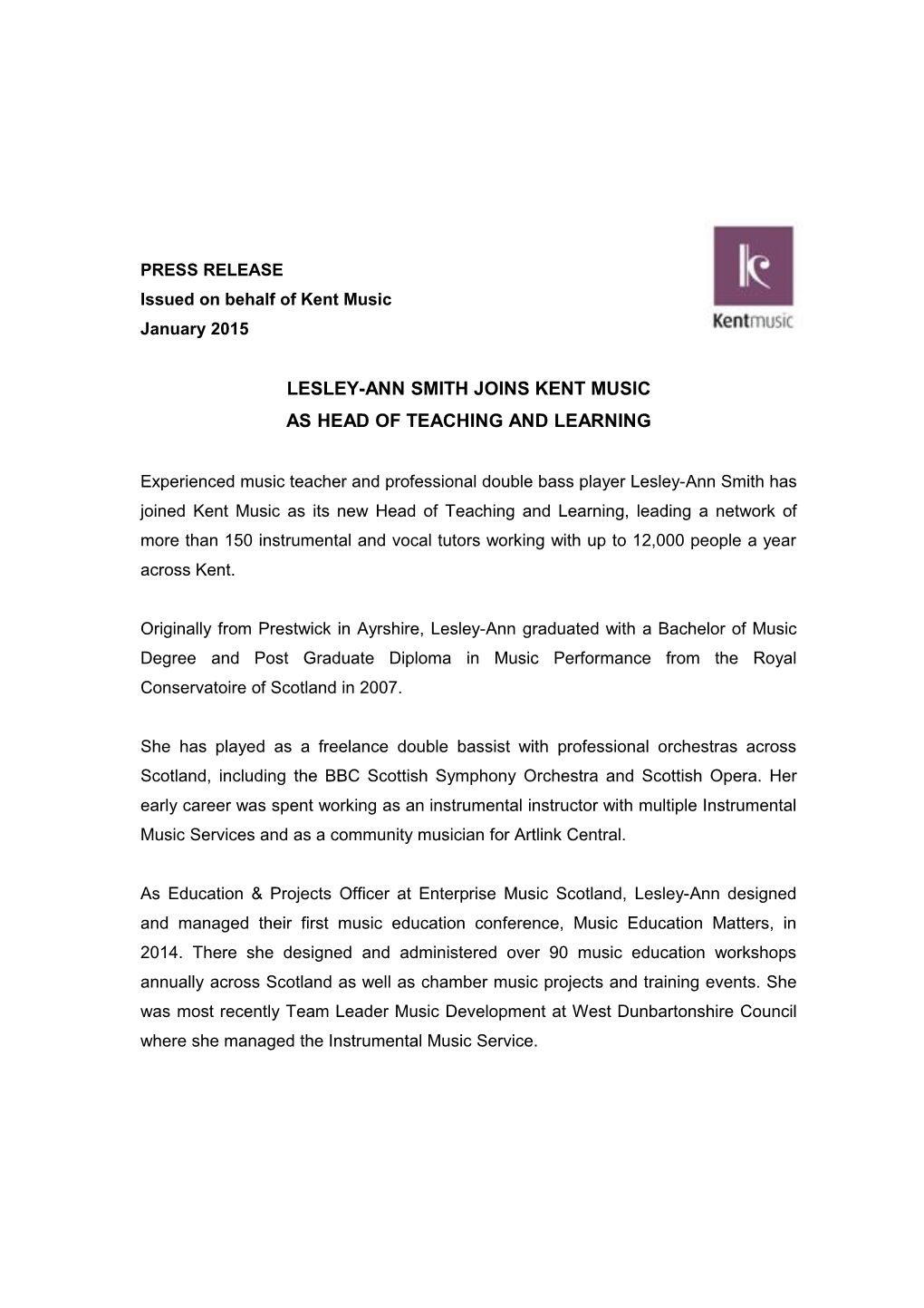 Issued on Behalf of Kent Music