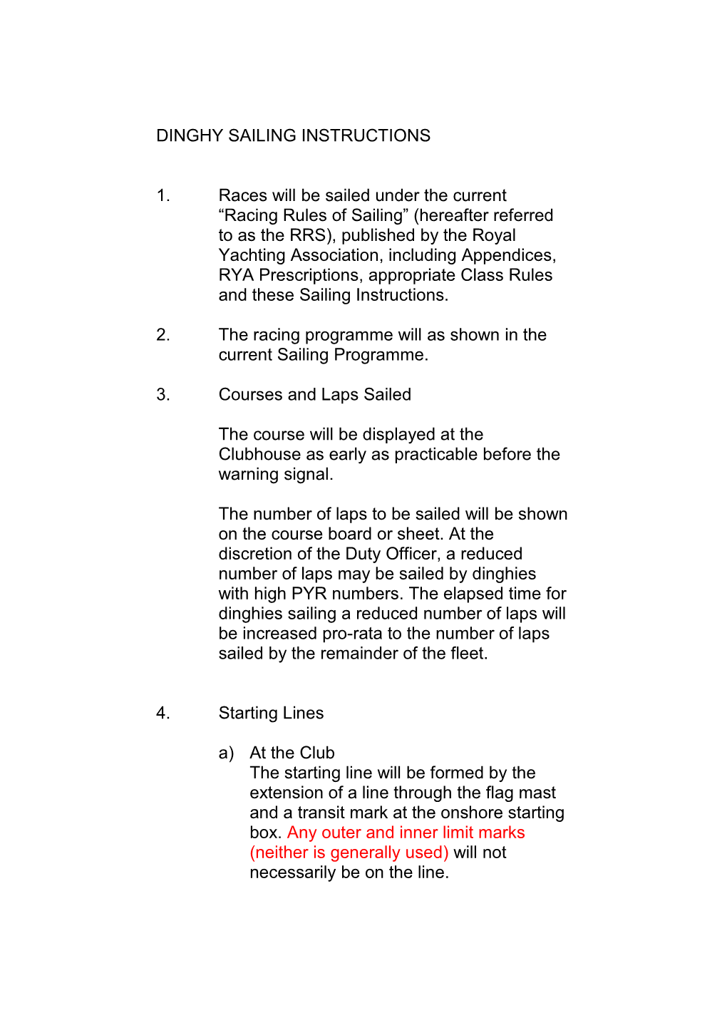 Dinghy Sailing Instructions