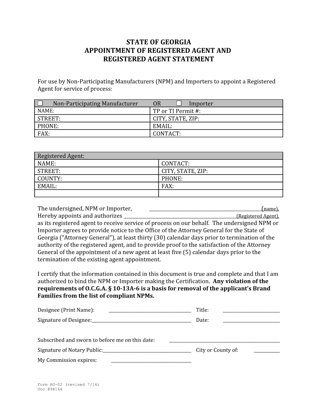 Appointment of Registered Agent And