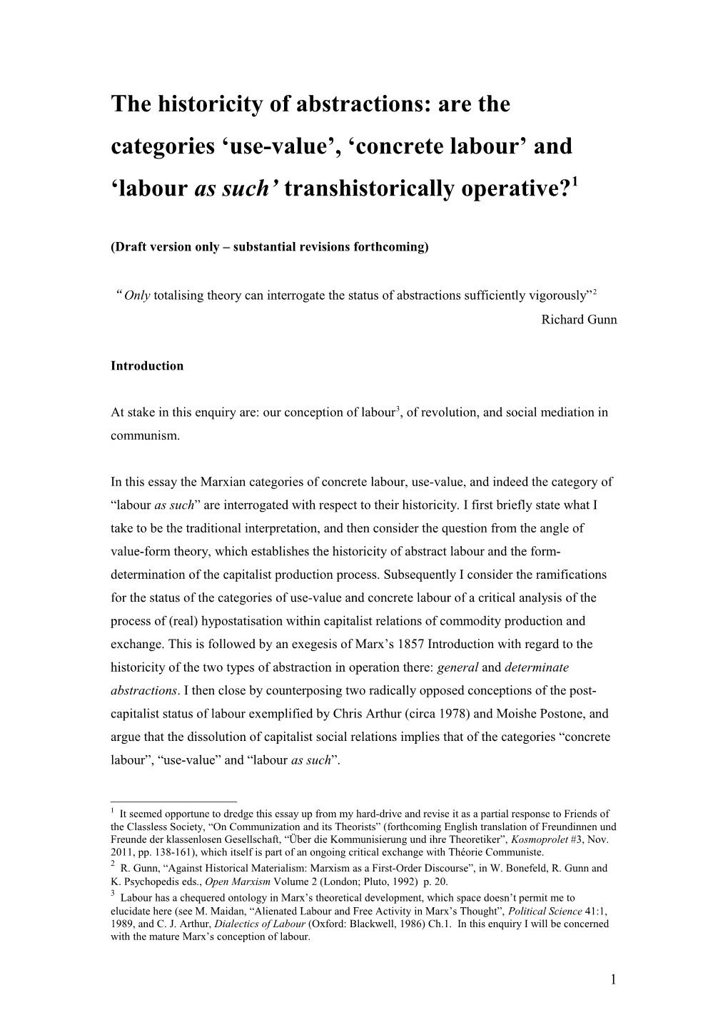 Are the Categories Use-Value and Concrete Labour Transhistorically Operative