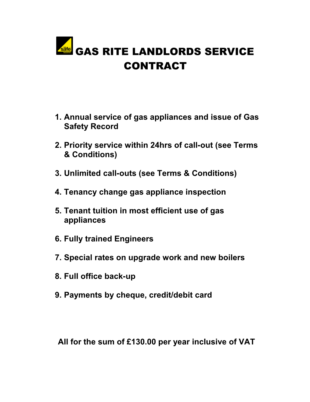 Gas Rite Landlords Service Contract